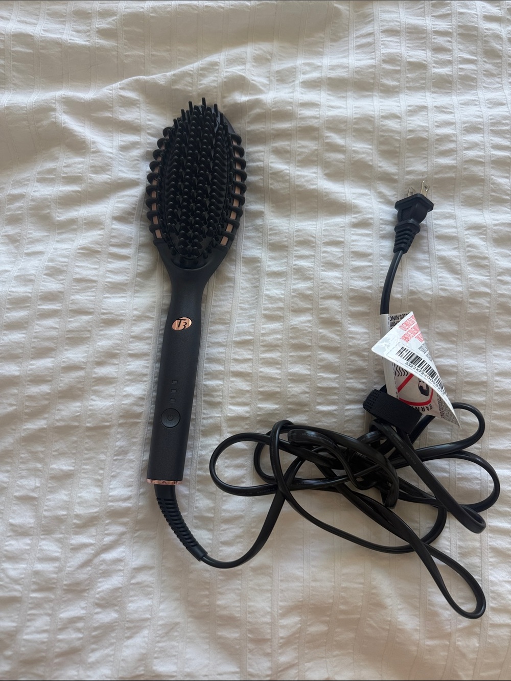 T3 Black Hair Straightening Brush with Rose Gold Trim